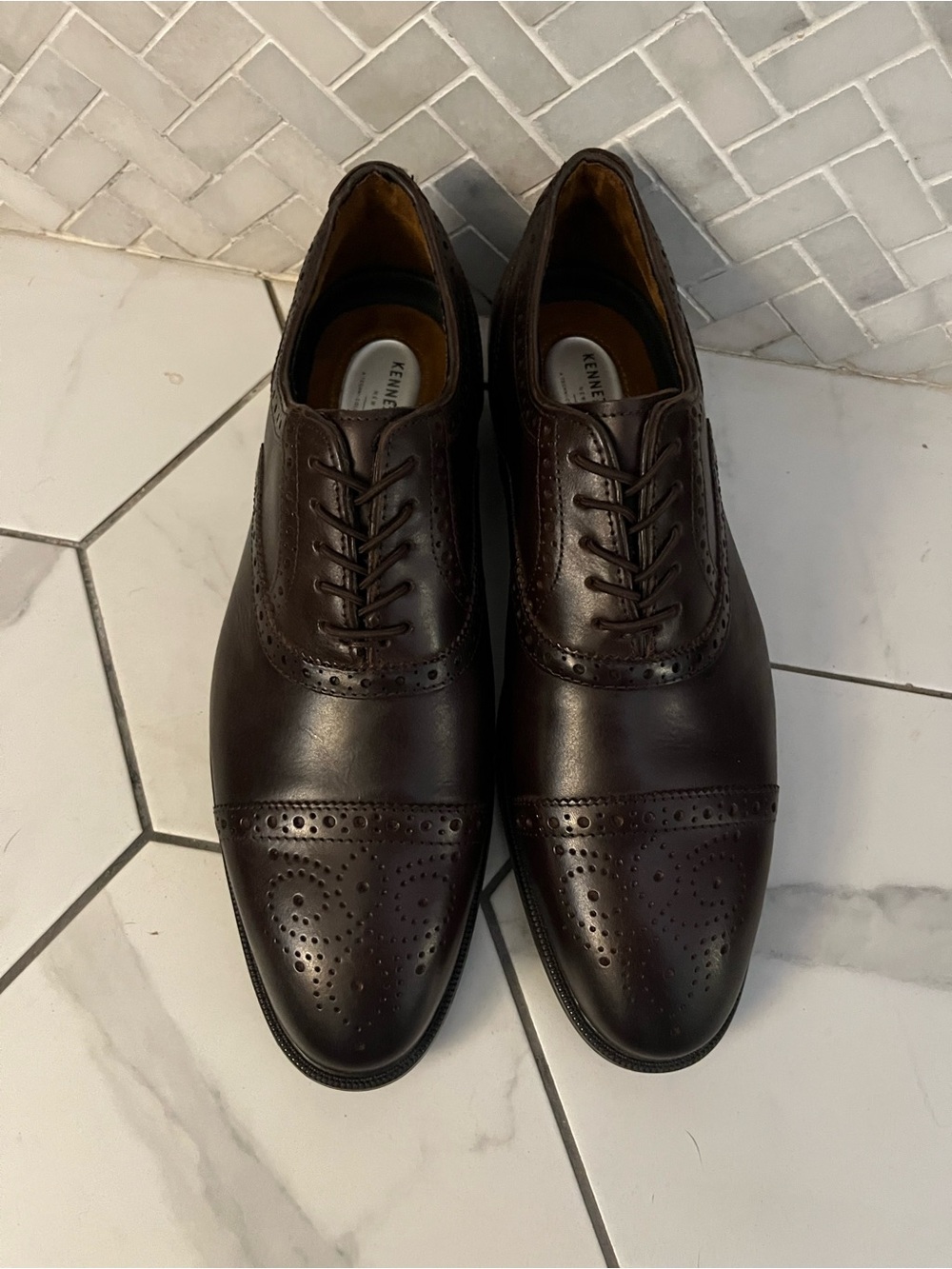 Kenneth Cole Dark Brown Leather Cap-Toe Wingtip Oxfords